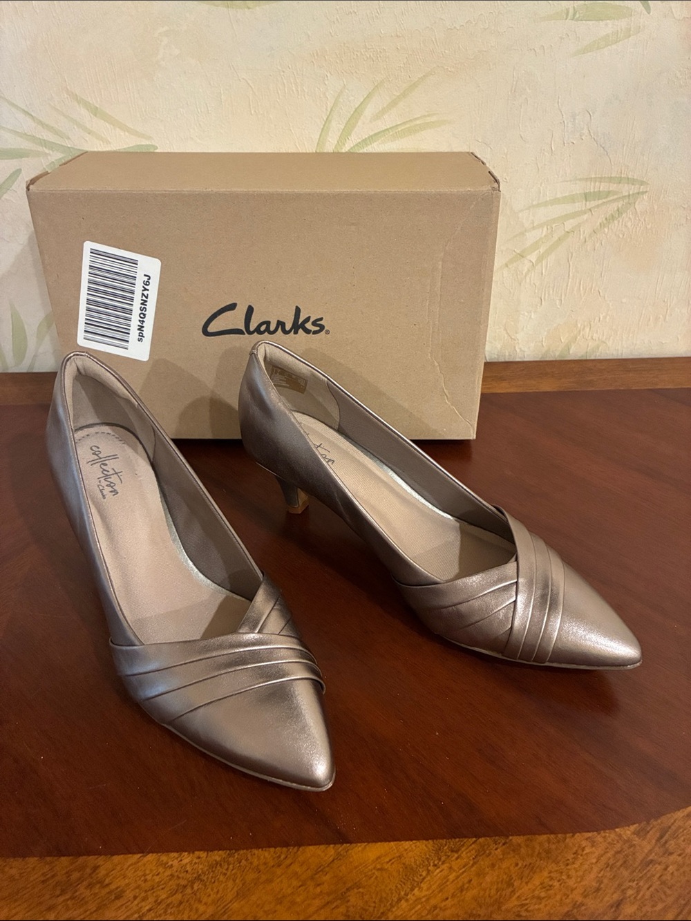Clarks Women's Metallic Taupe Pointed-Toe Kitten Heels